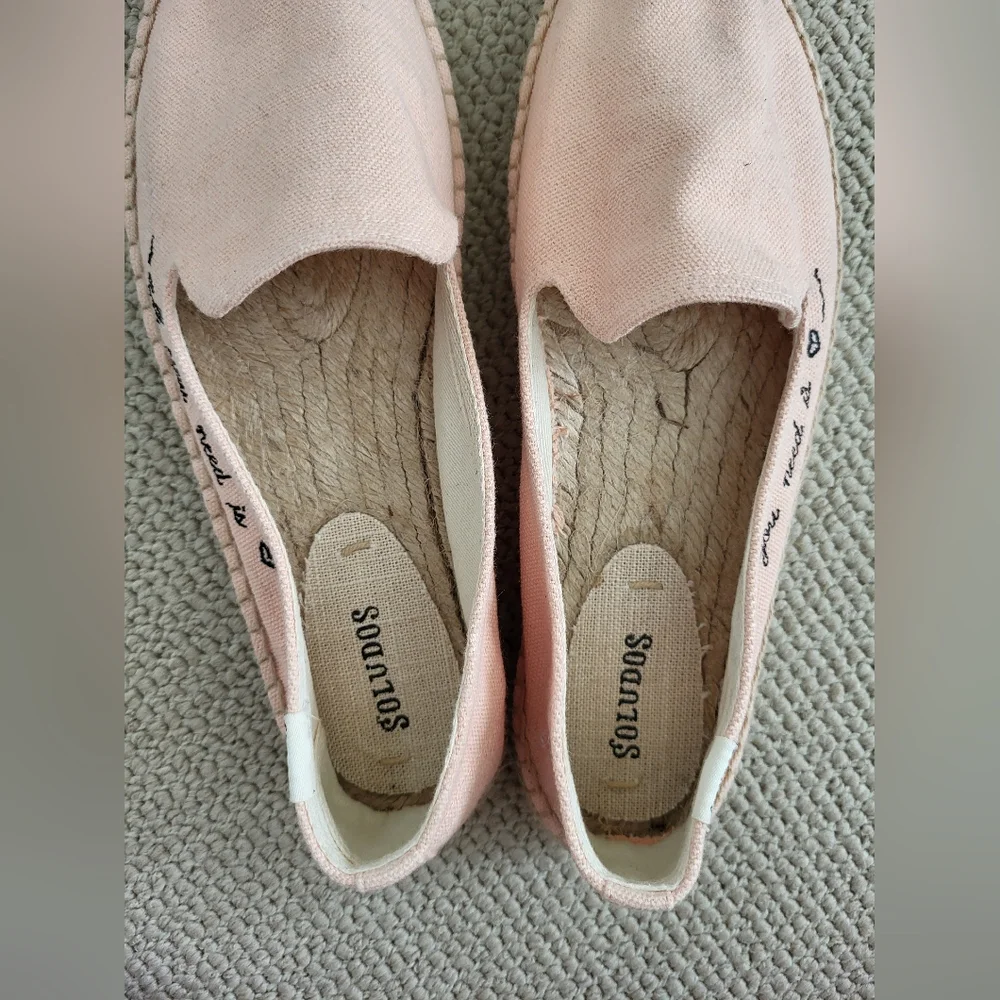 Soludos Pink Canvas Slip-On Espadrilles with Script Detail